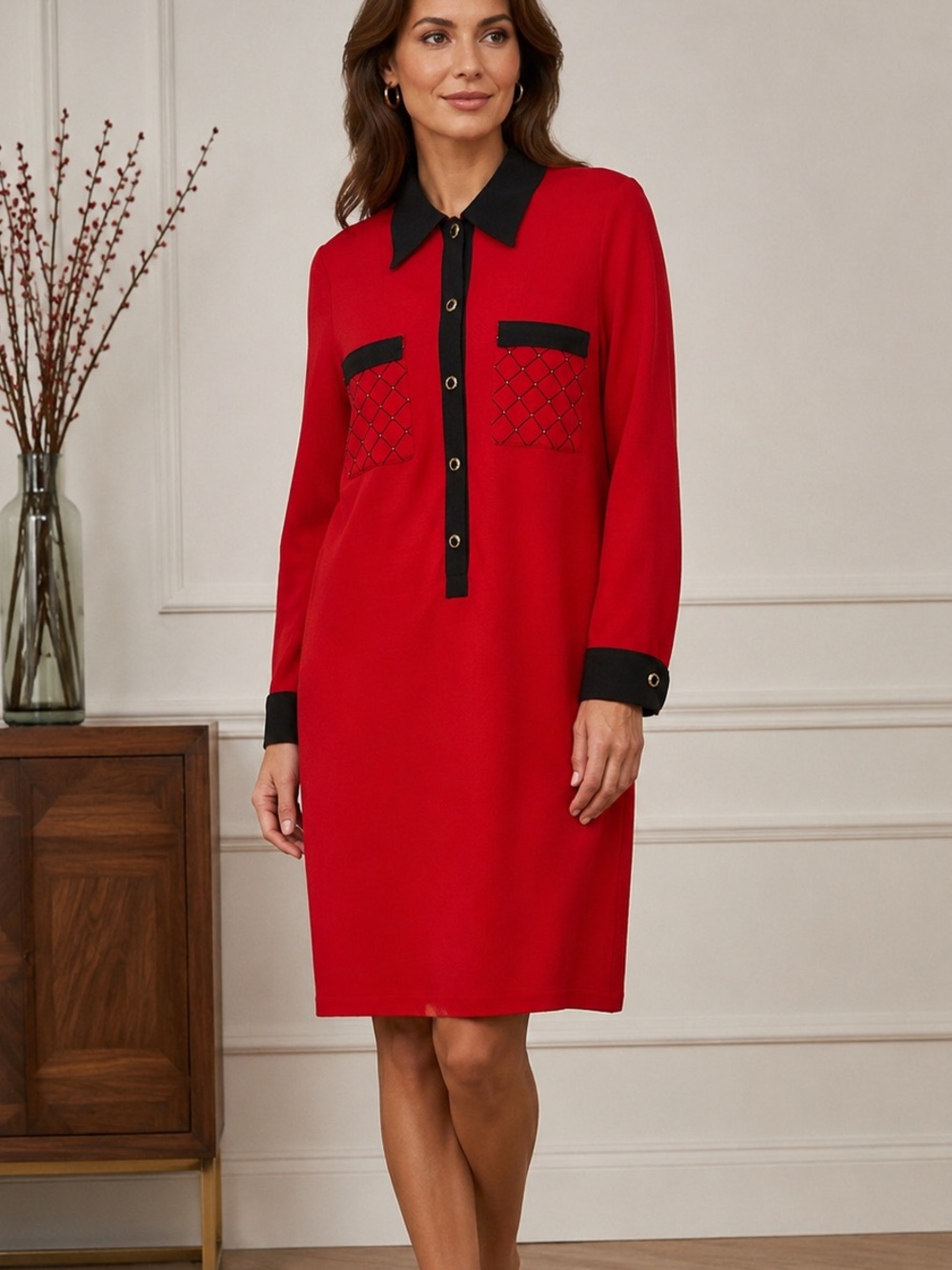 Vintage Marianne Gray Red Black Mod Shift Dress Made in Italy Size 8